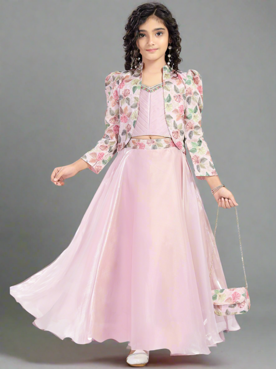 Pink Floral Jacket Lehenga Choli Set