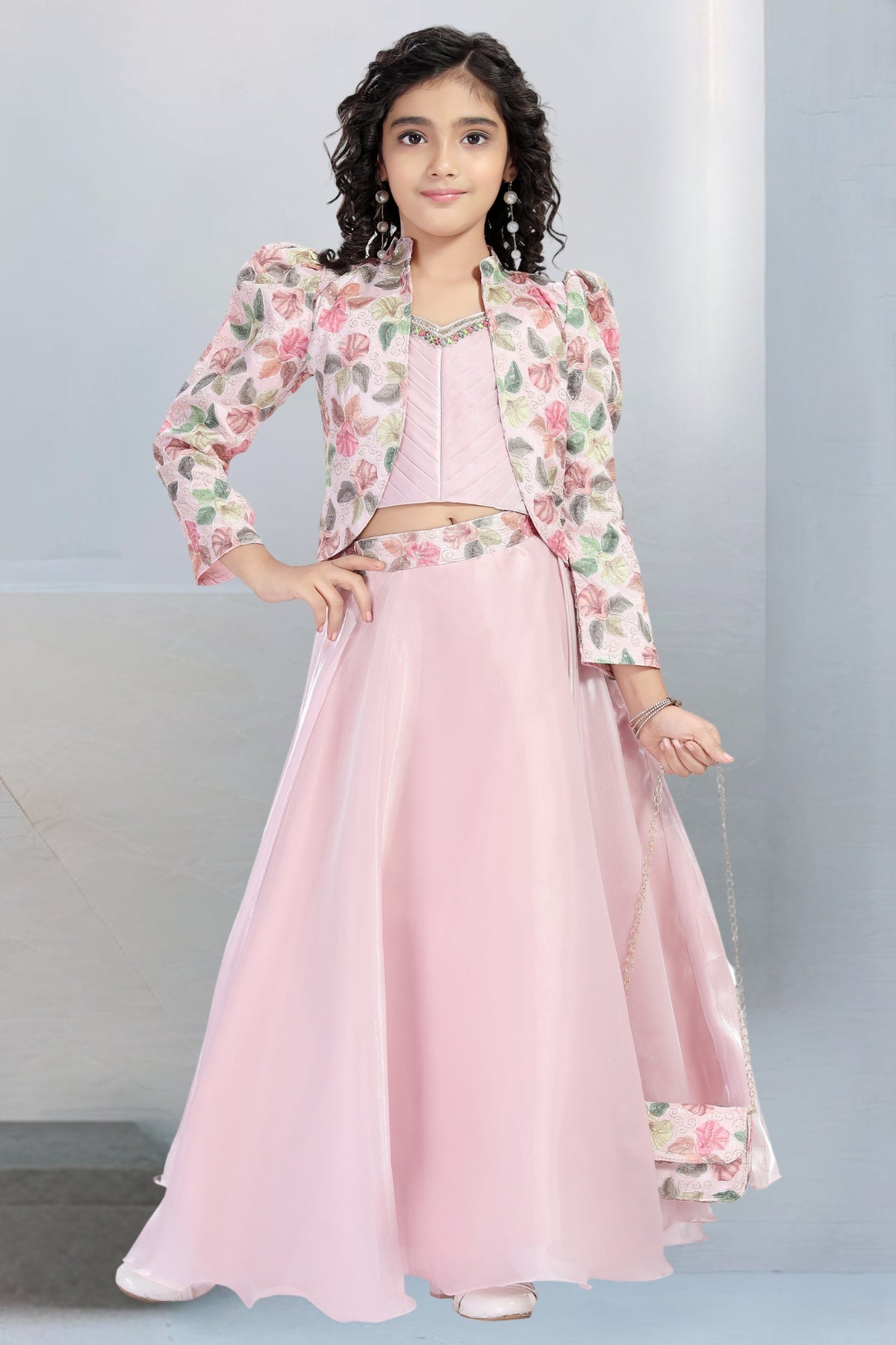 Girls Thread Work Sleeveless Pure Silk Top With Palazzos