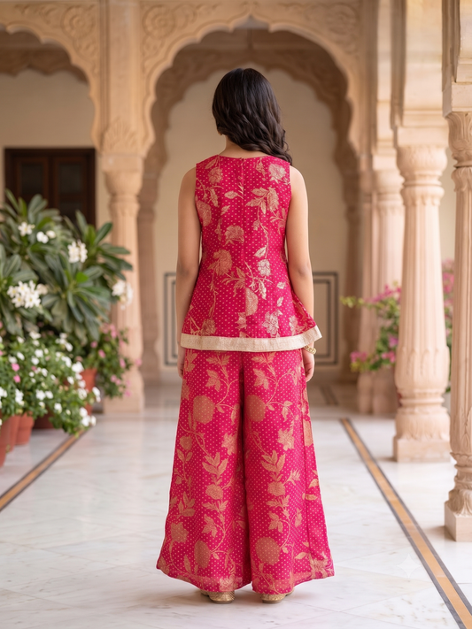 Girls' Rani Printed Front-Slit Peplum and Palazzo Set