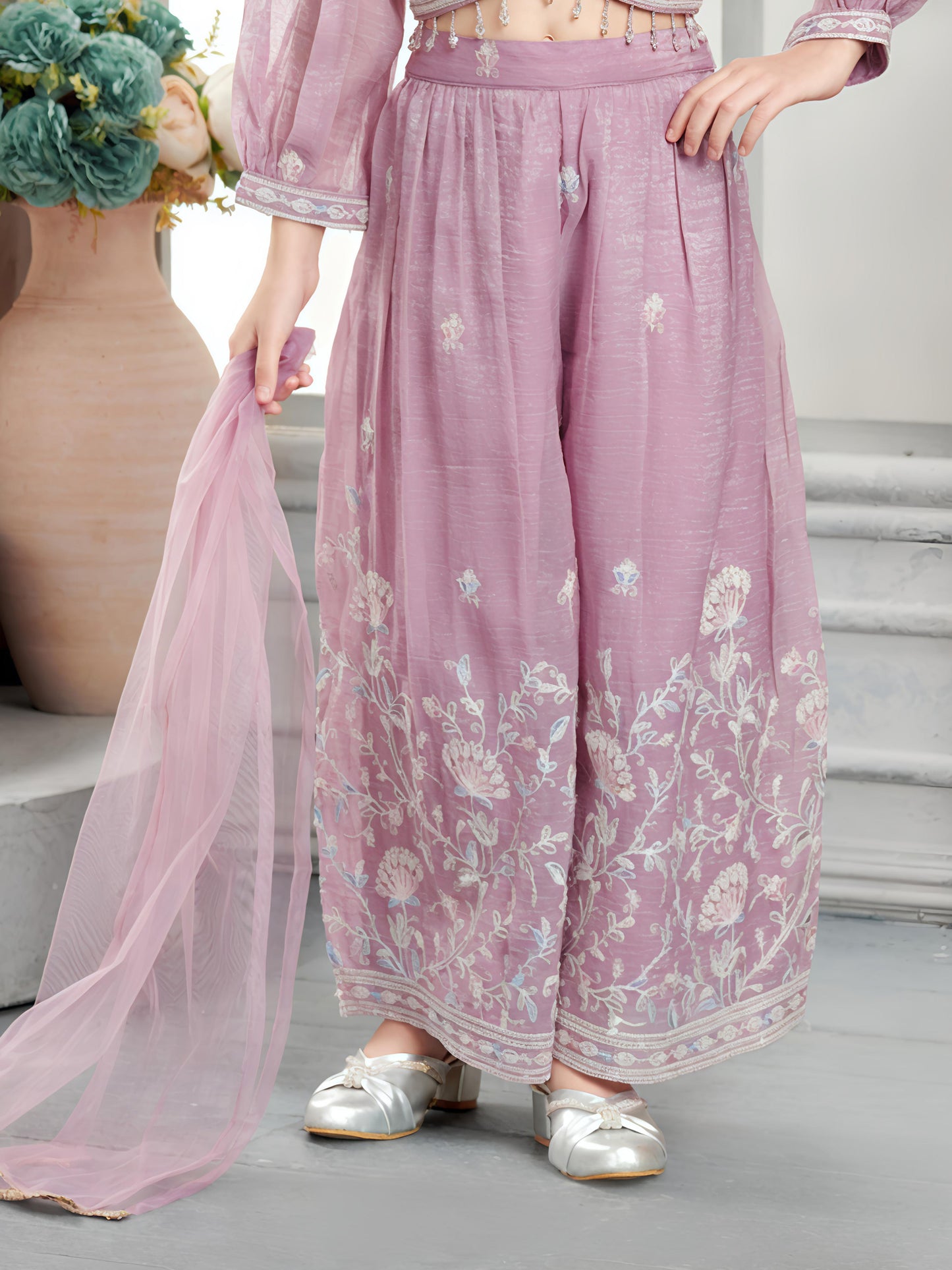 Dusty Mauve Embroidered Kids Ethnic Set