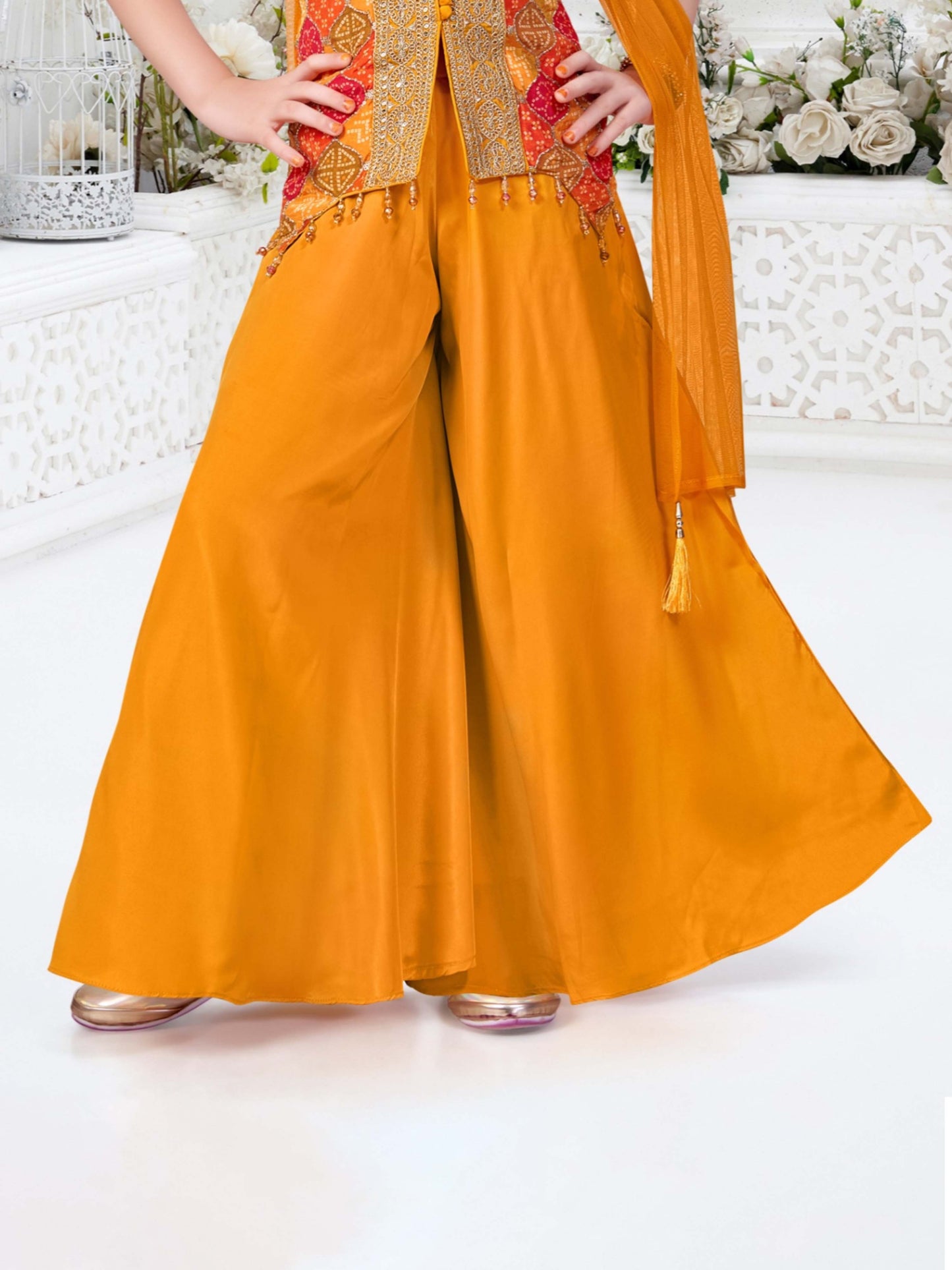 Mustard Yellow Palazzo Set with Embroidered Top & Dupatta