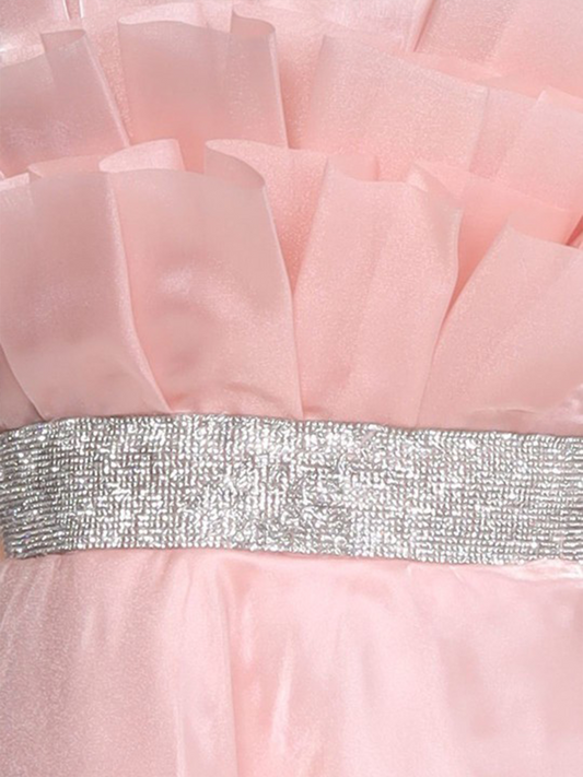 Blush Pink Girls Party Gown with Ruffled Bodice – Princess Dress
