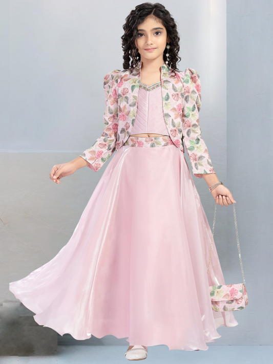 Pink Floral Jacket Lehenga Choli Set