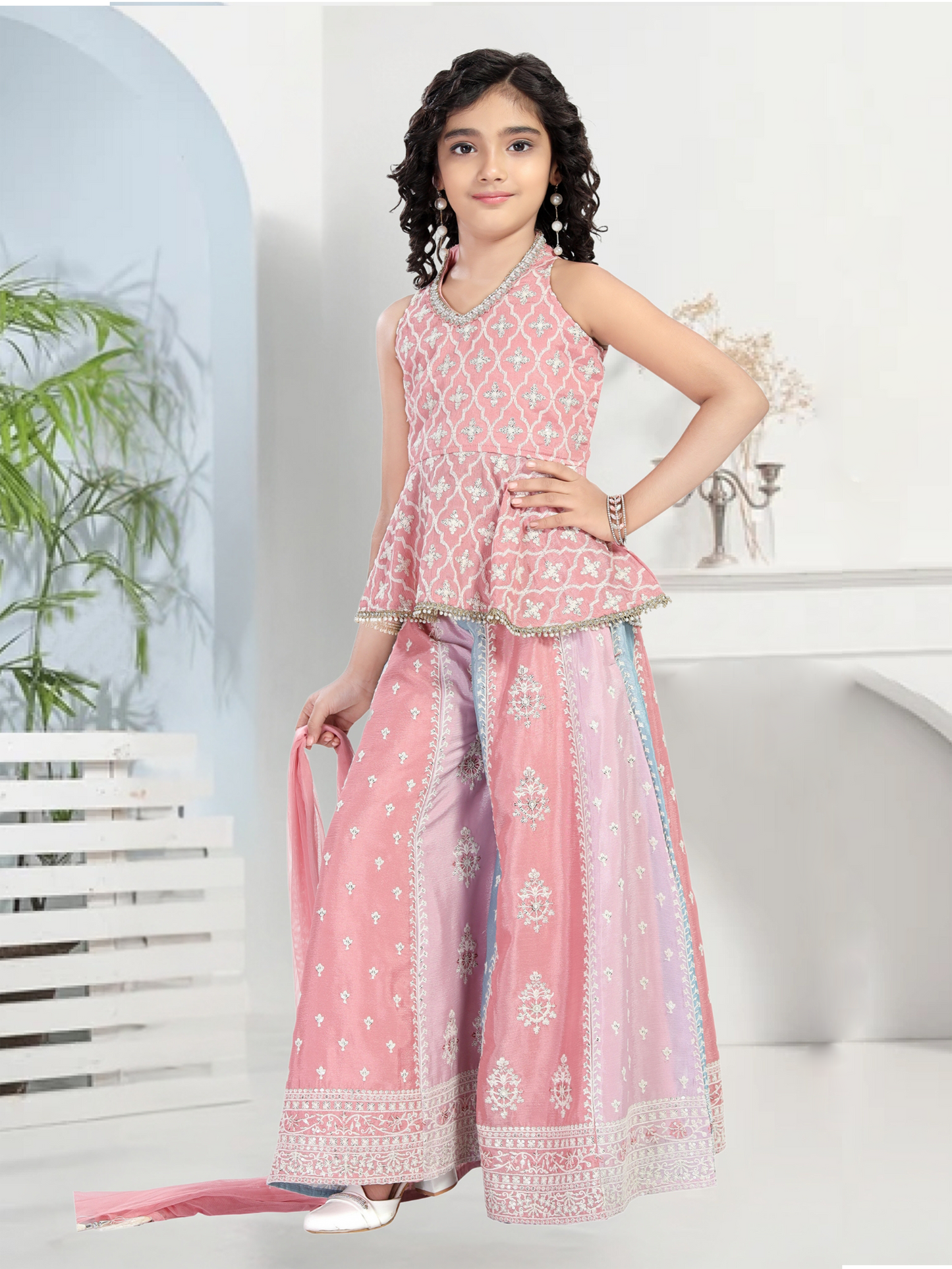 Pink Embroidered Palazzo Set
