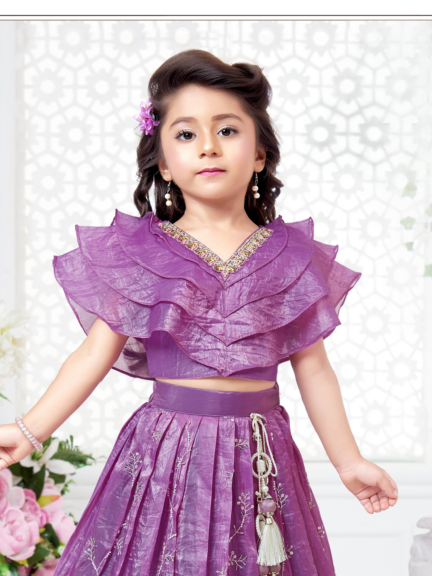 Purple Ruffled Lehenga Choli Set