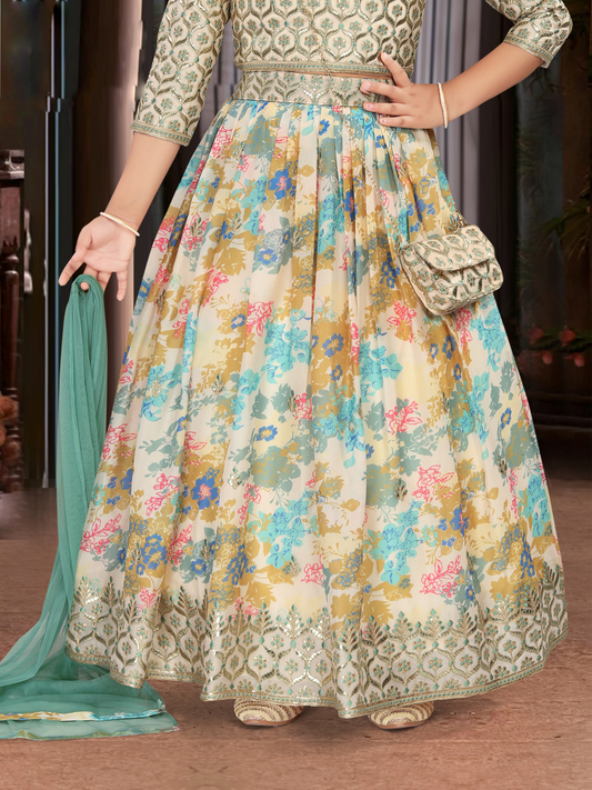 Ivory Floral Lehenga Choli Set