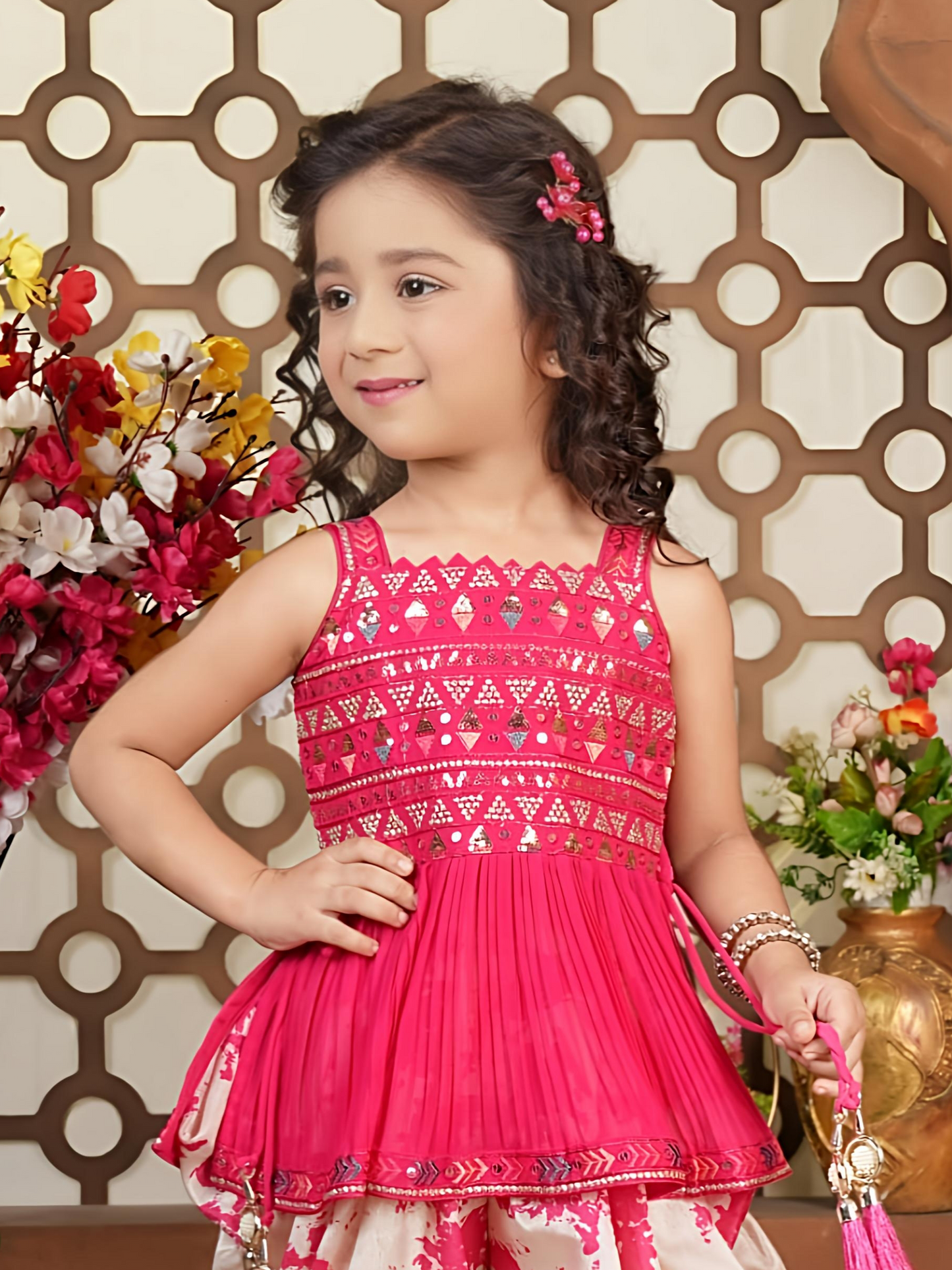 Product Name: Rani Mirror Work Peplum Top with Brocade Patiala for Girls