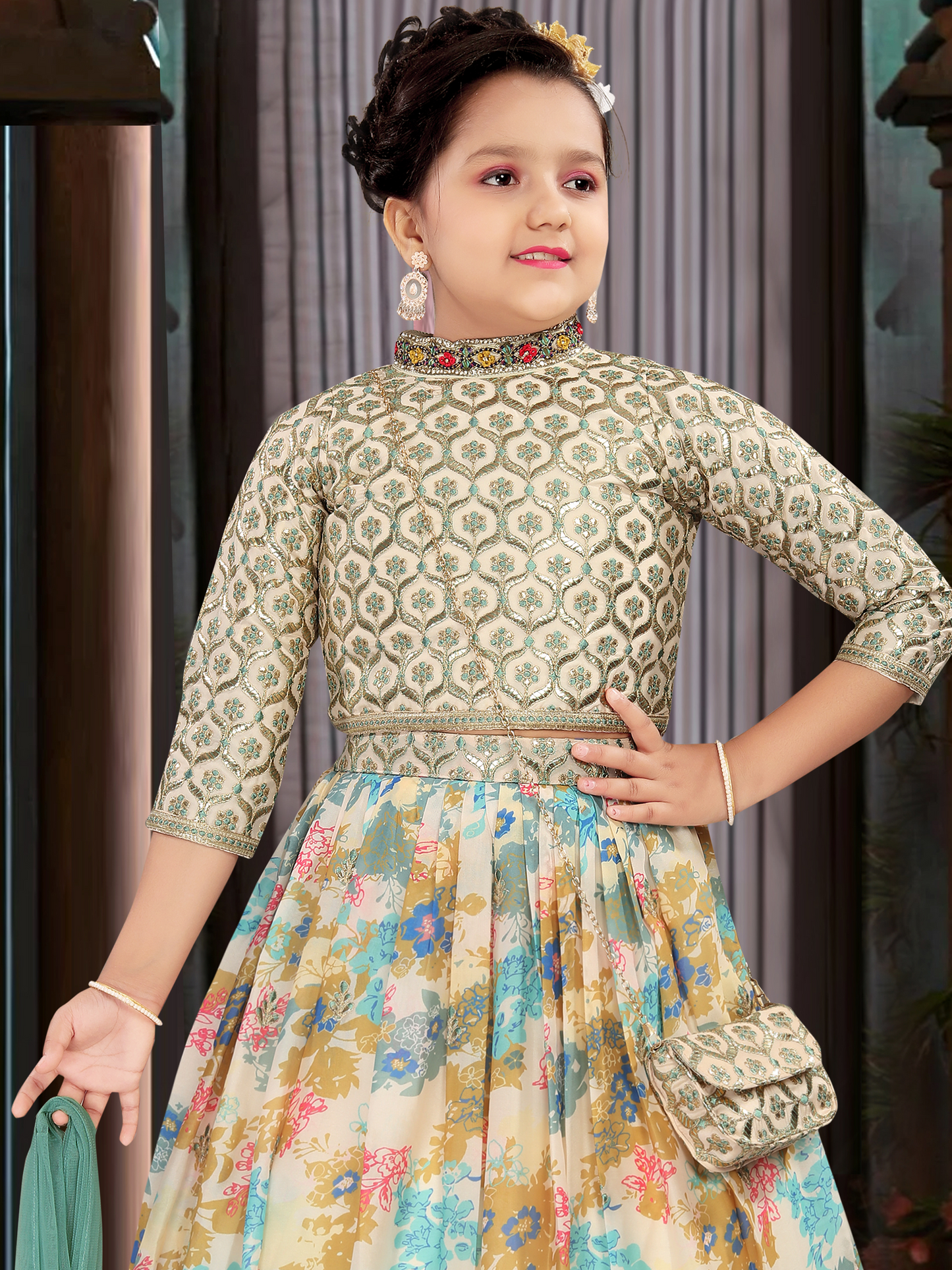 Ivory Floral Lehenga Choli Set