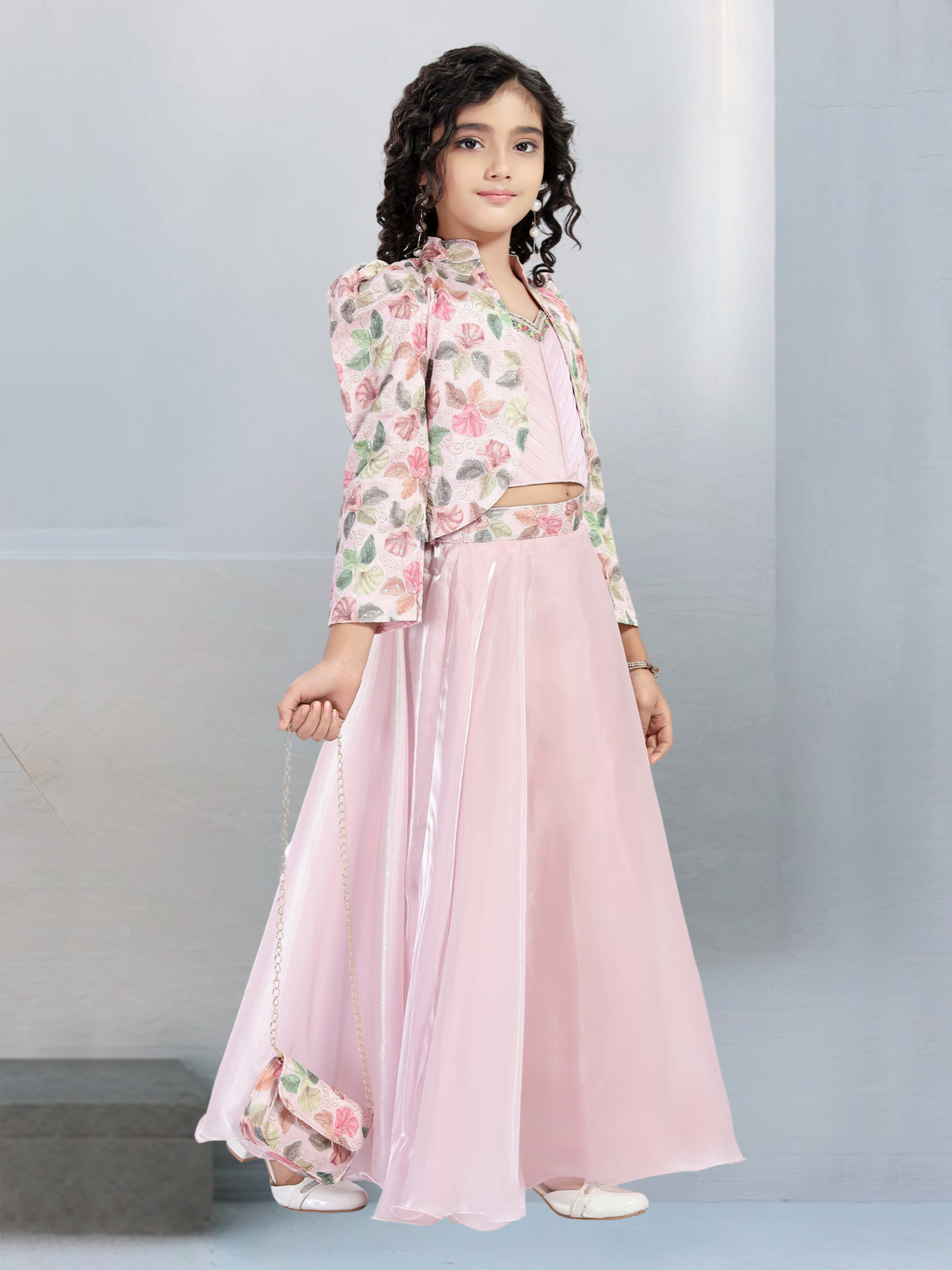 Pink Floral Jacket Lehenga Choli Set