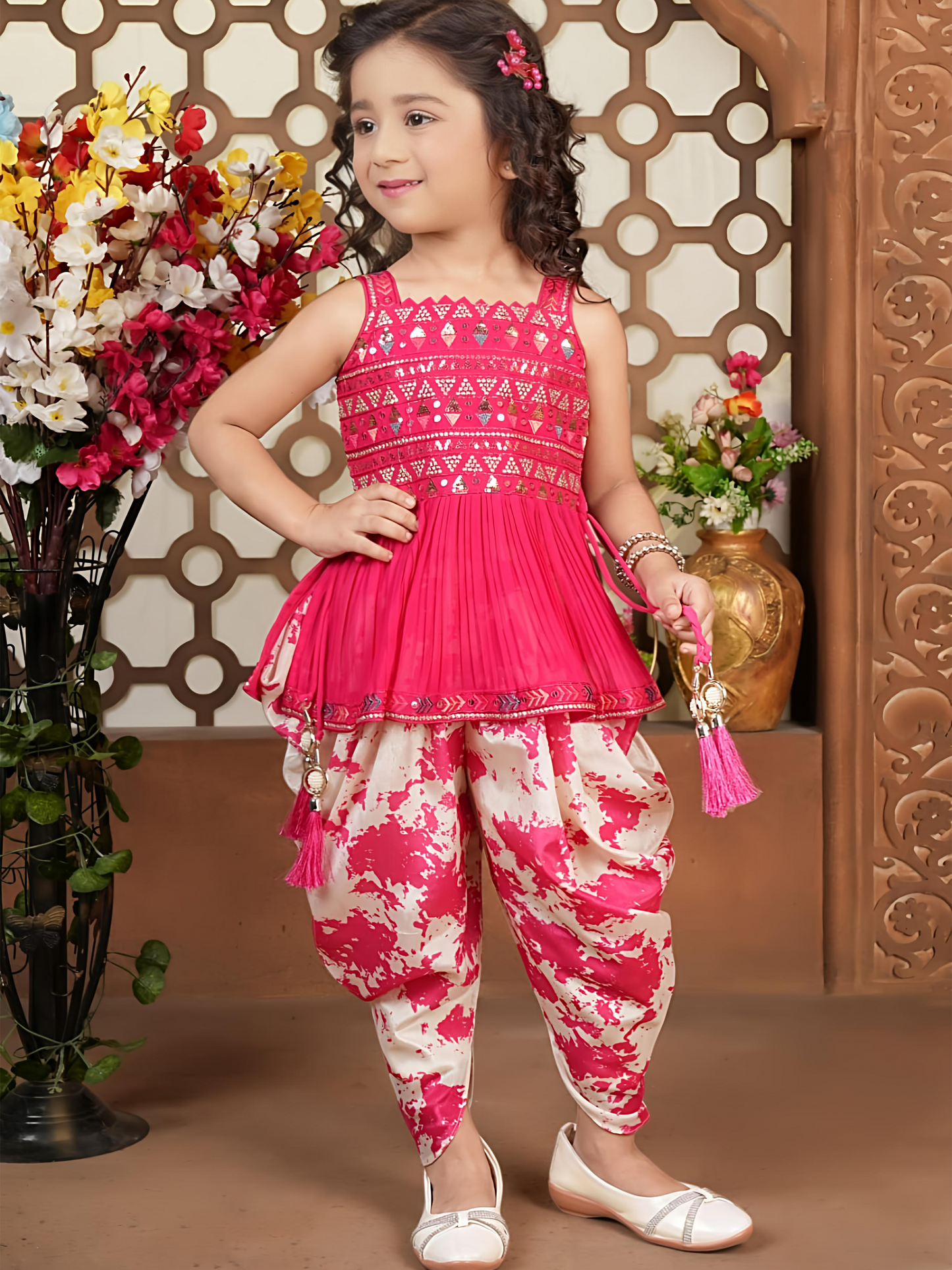 Product Name: Rani Mirror Work Peplum Top with Brocade Patiala for Girls