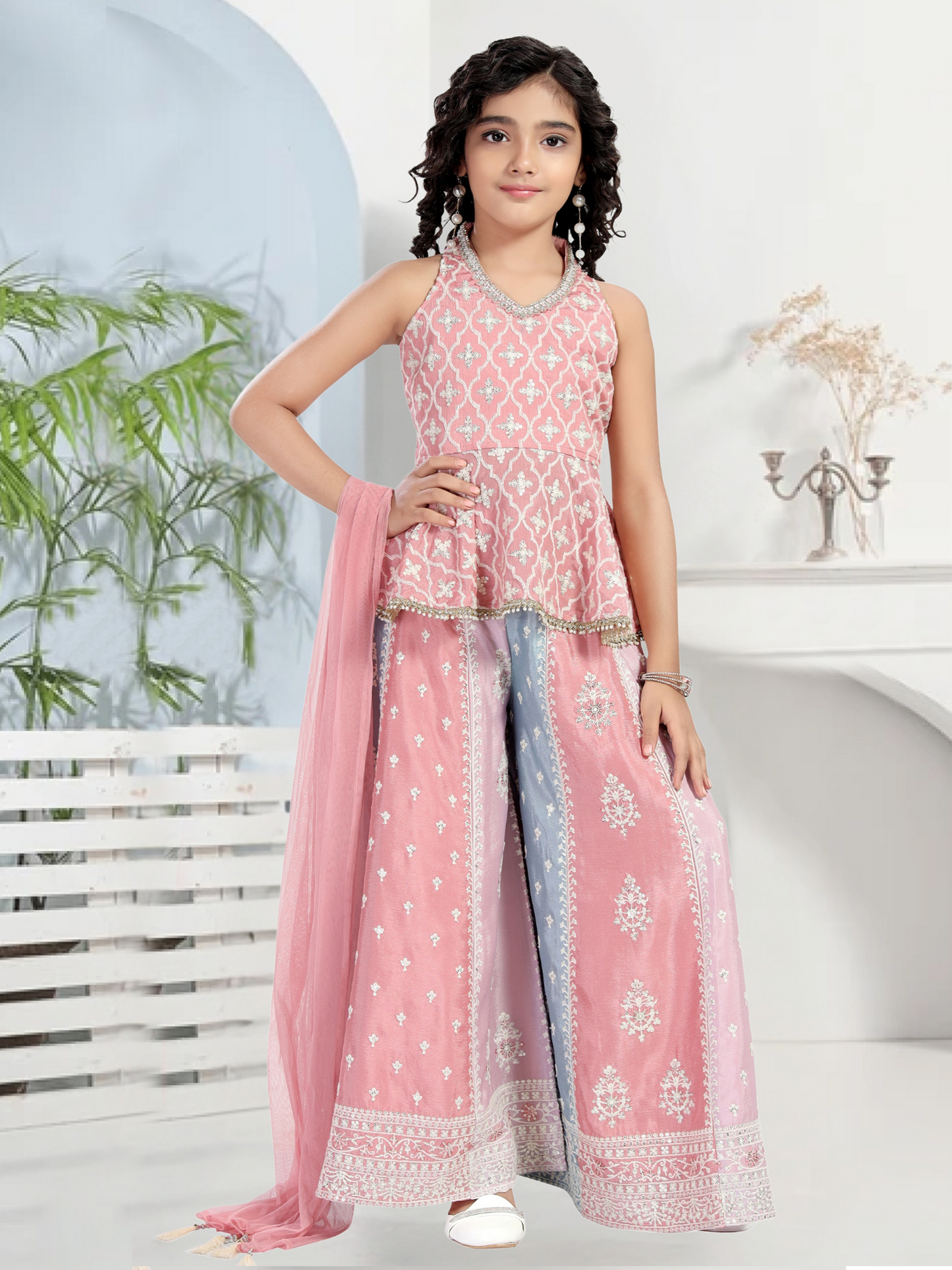 Pink Embroidered Palazzo Set