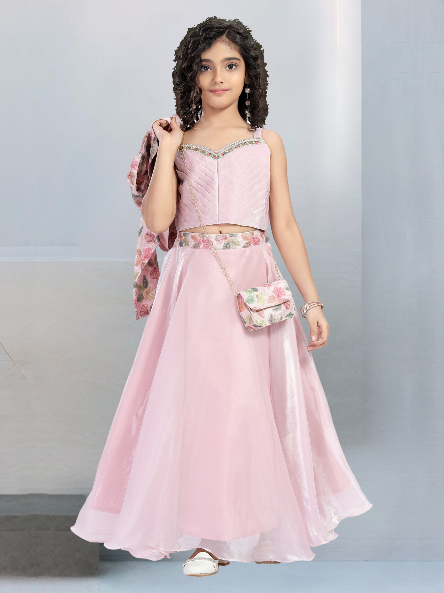 Pink Floral Jacket Lehenga Choli Set