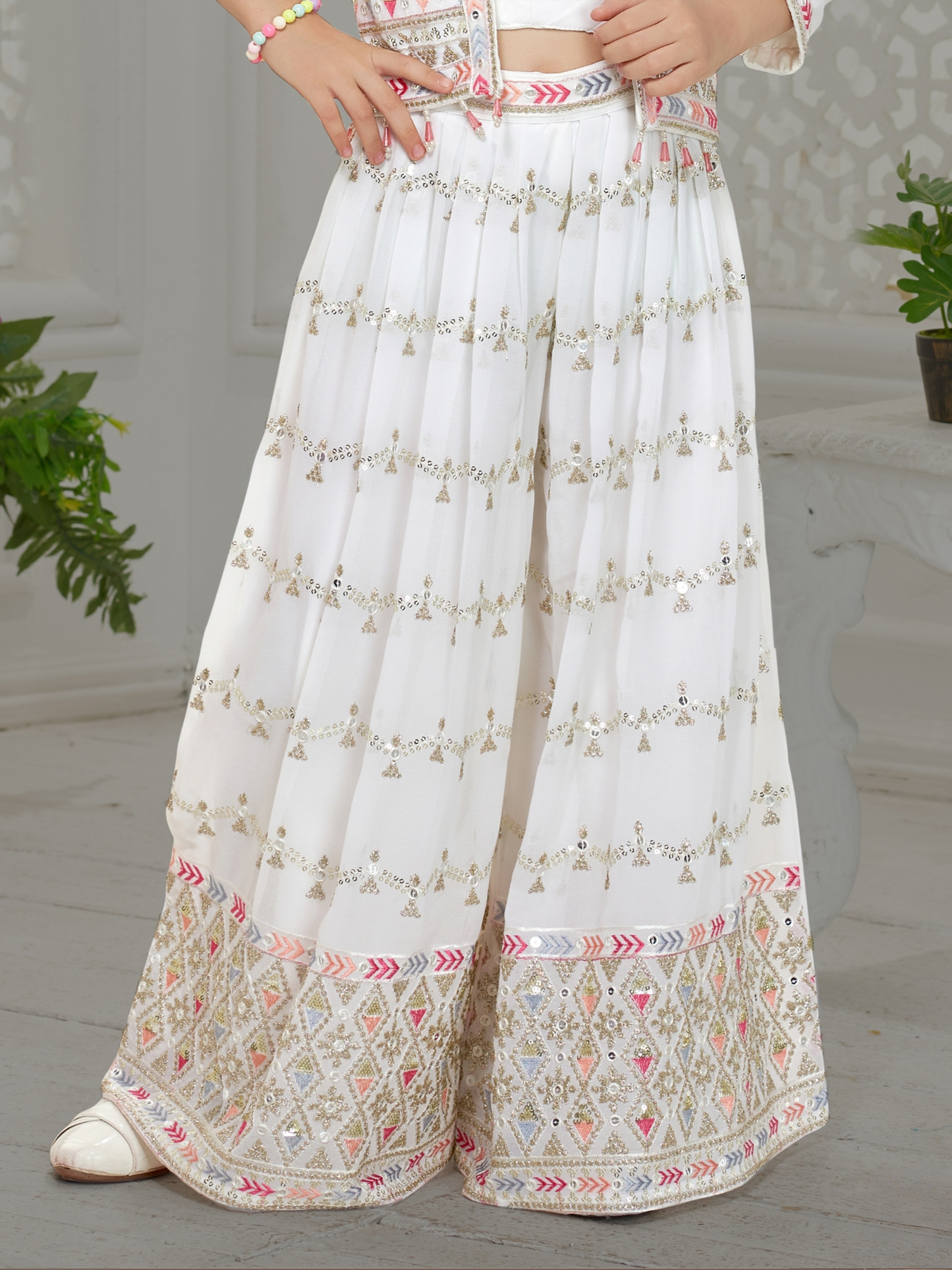 White Embroidered Jacket Plazzo Set