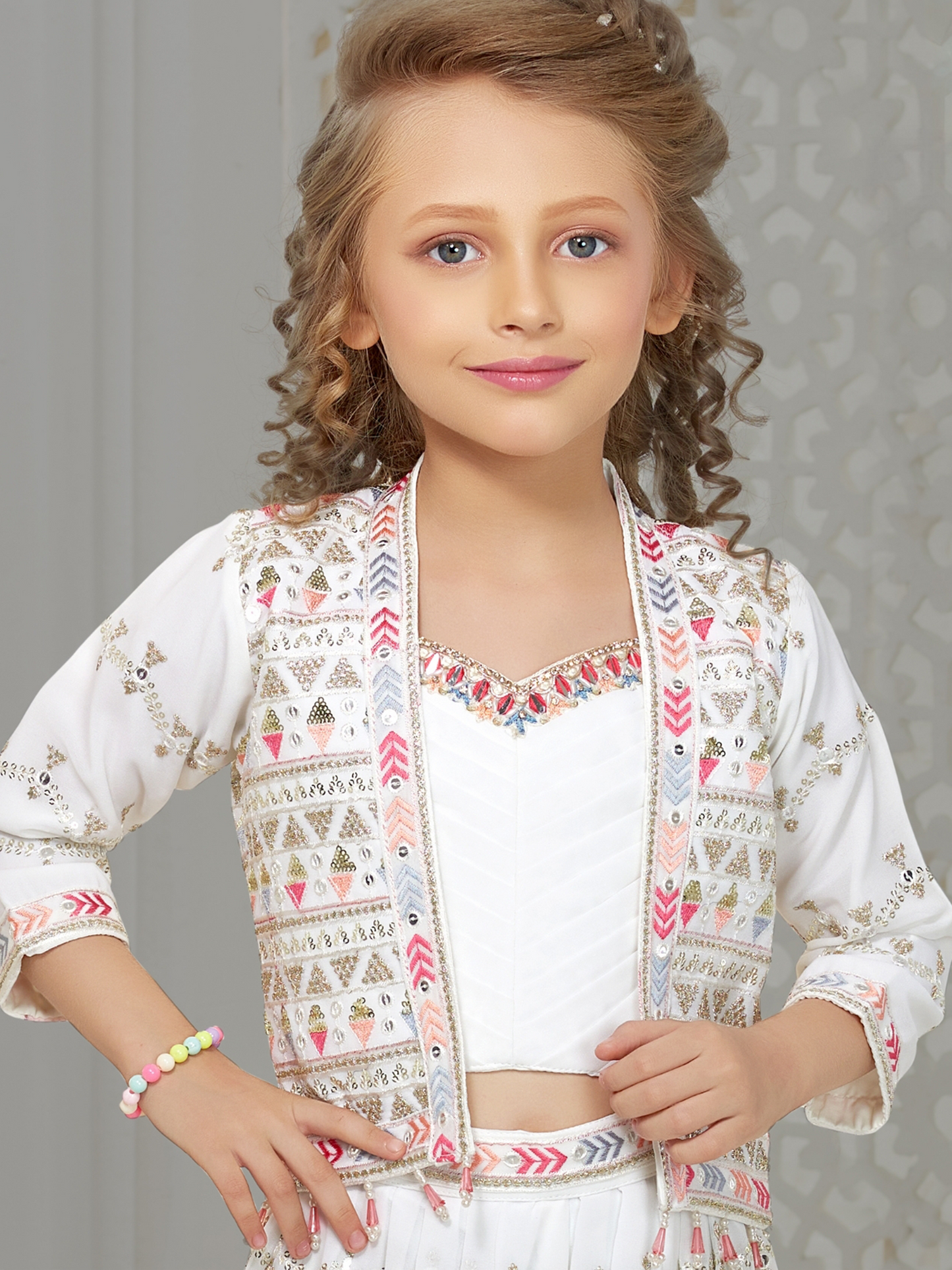 White Embroidered Jacket Plazzo Set