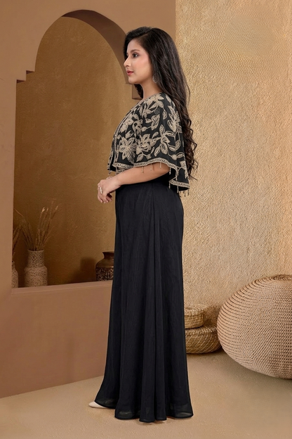 Girls Embroidered Cape Sleeves Top With Palazzos