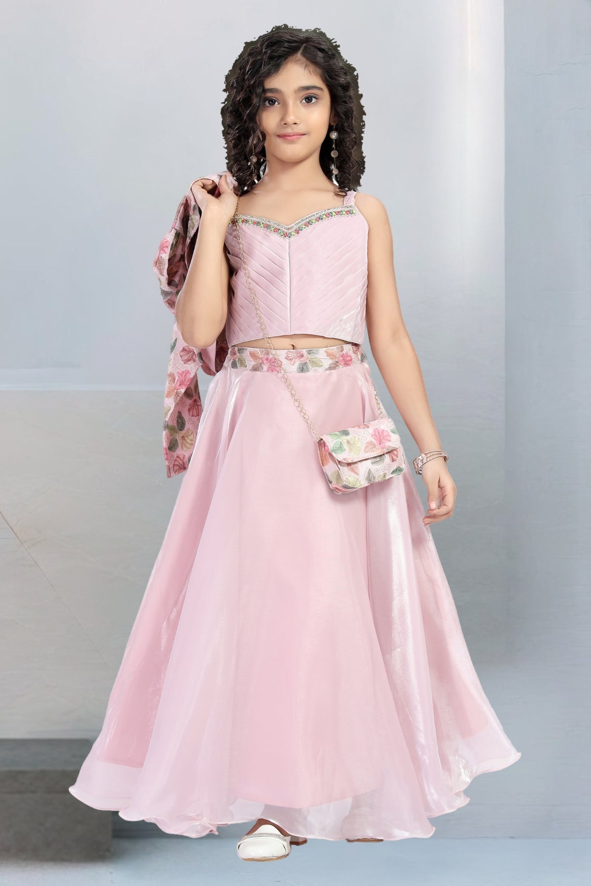Girls Thread Work Sleeveless Pure Silk Top With Palazzos