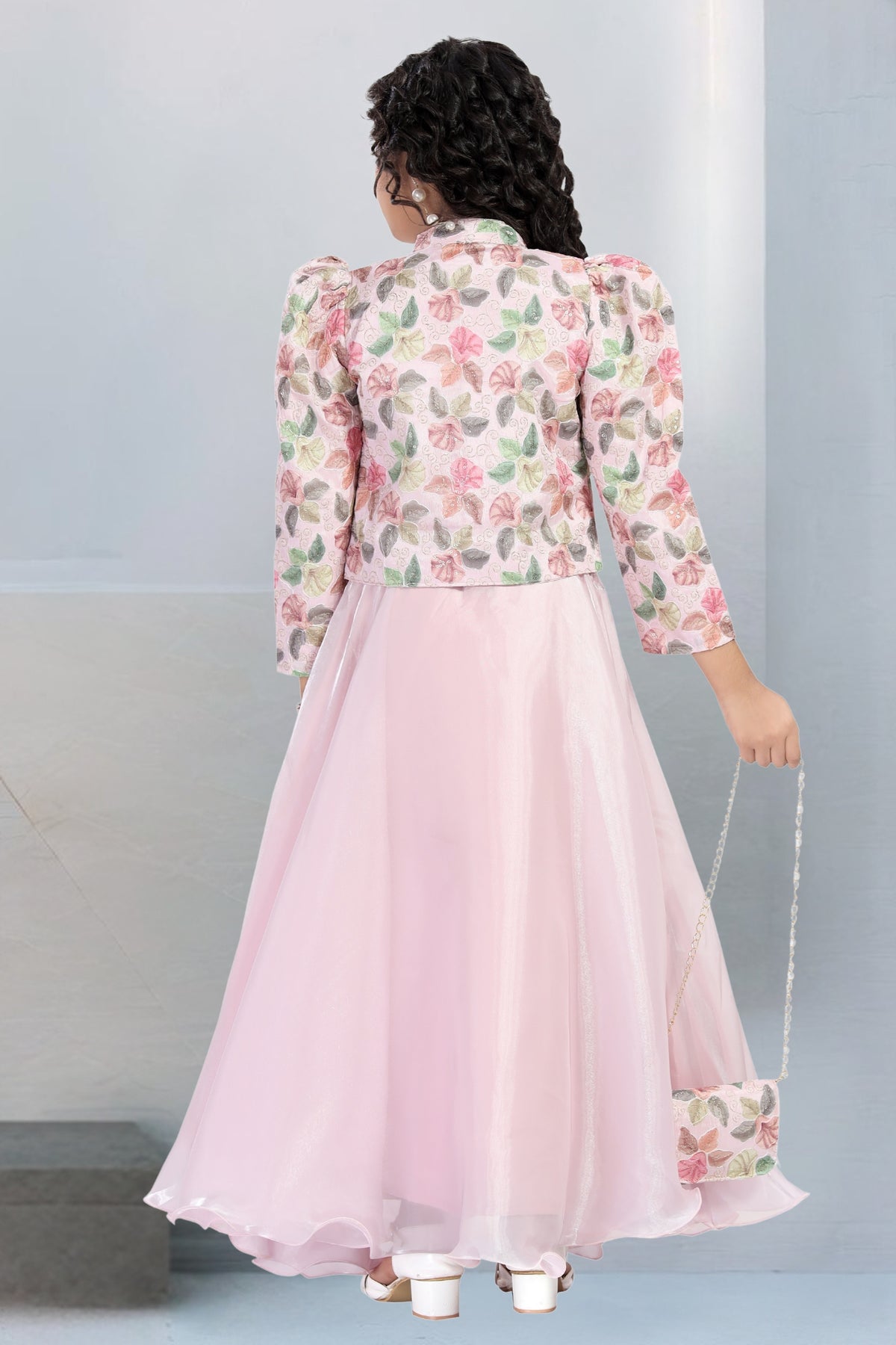 Girls Thread Work Sleeveless Pure Silk Top With Palazzos
