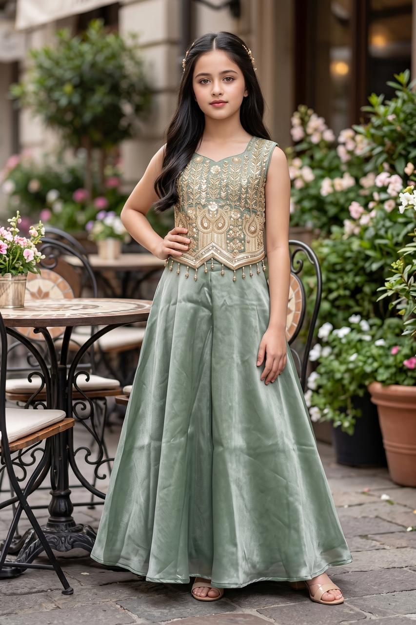 Girls Ethnic Motifs Embroidered Regular Thread Work Top with Palazzos