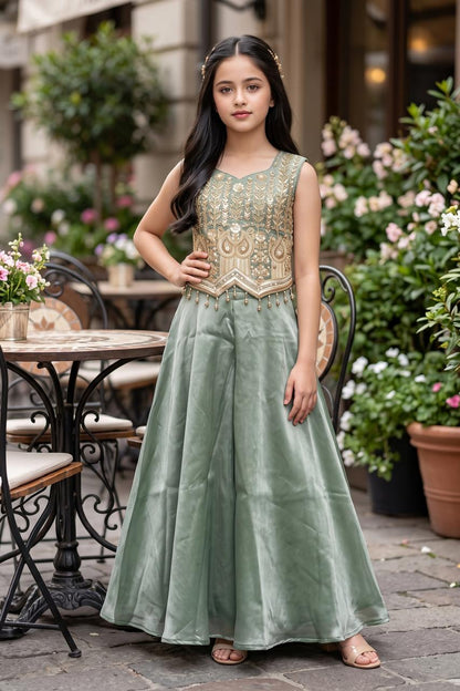 Girls Ethnic Motifs Embroidered Regular Thread Work Top with Palazzos