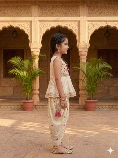 Girls Ethnic Motifs Embroidered Regular Thread Work Kurti with Dhoti Pants