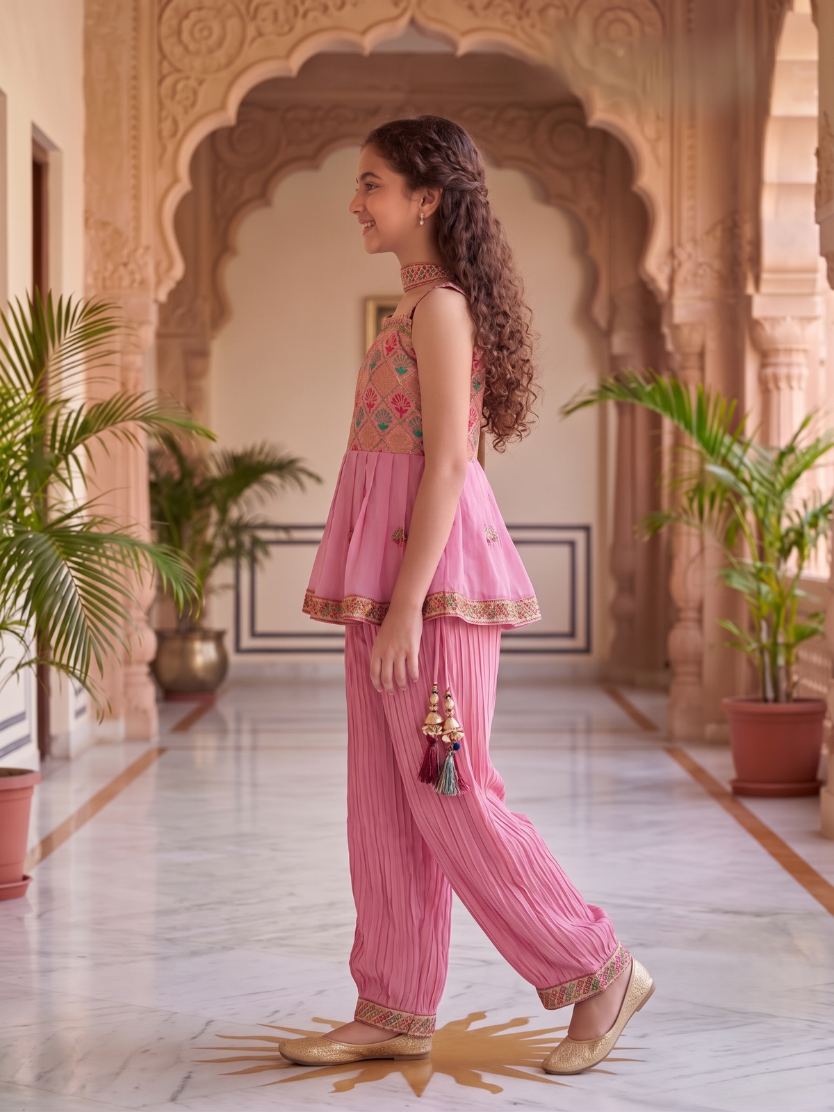 Girls Ethnic Motifs Embroidered Regular Kurta with Patiala & With Dupatta