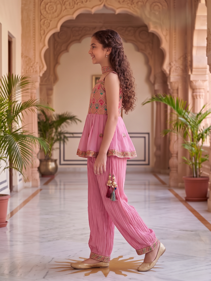 Girls Ethnic Motifs Embroidered Regular Kurta with Patiala & With Dupatta