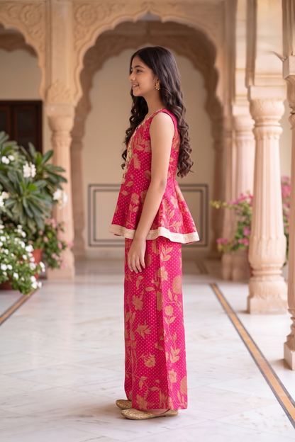 Girls' Rani Printed Front-Slit Peplum and Palazzo Set