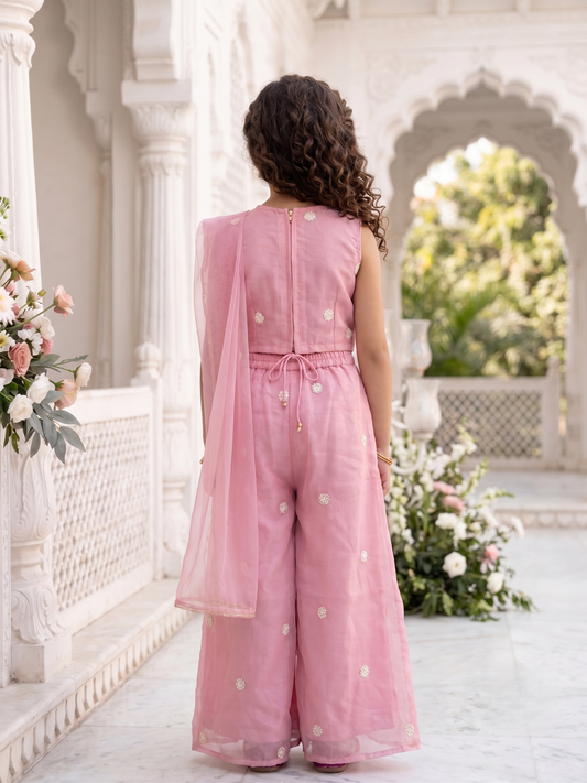 Girls Ethnic Motifs Embroidered Regular Mirror Work Kurta with Palazzos & With Dupatta