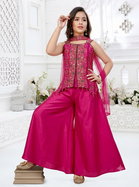 Girls Ethnic Printed Regular Kurta with Palazzos & With Dupatta