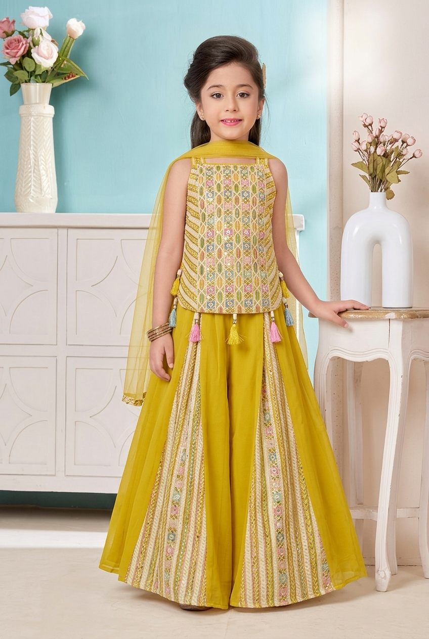 Girls Ethnic Motifs Regular Top with Sharara & With Dupatta