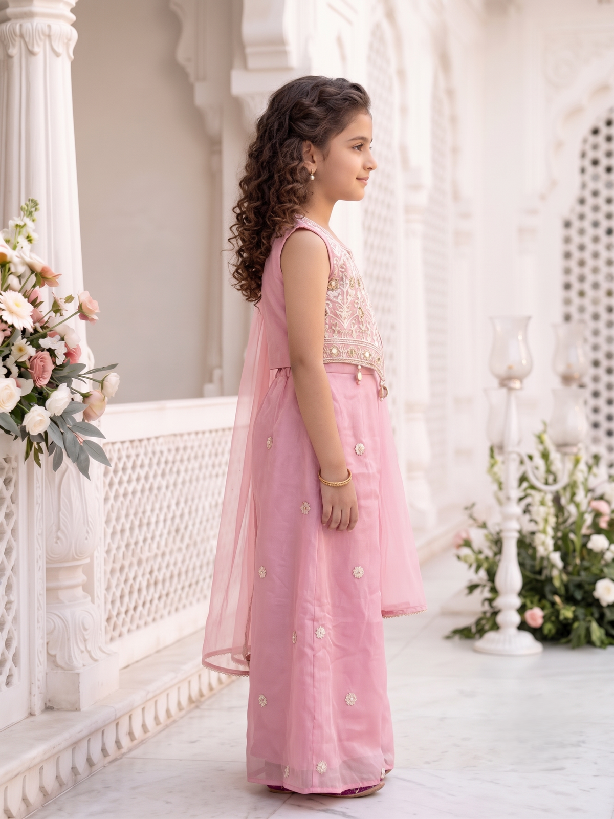 Girls Ethnic Motifs Embroidered Regular Mirror Work Kurta with Palazzos & With Dupatta