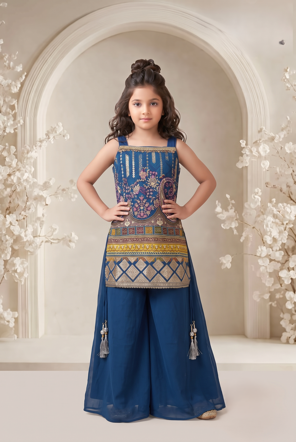Girls Ethnic Motifs Printed Regular Kurti with Sharara