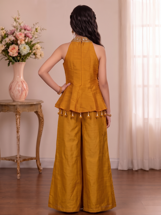Girls Embellished Halter Peplum and Palazzo Set