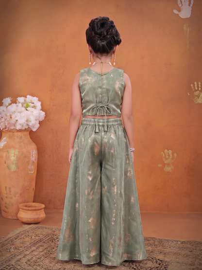 Girls Ethnic Motifs Embroidered Regular Thread Work Top with Palazzos