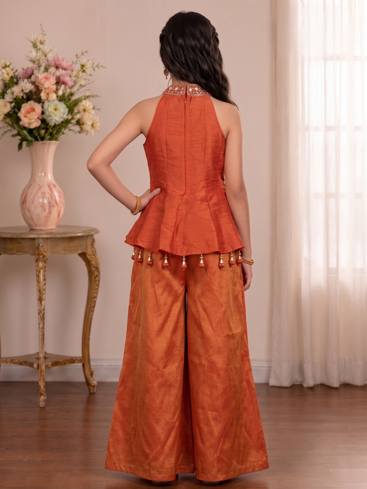 Girls Embellished Halter Peplum and Palazzo Set