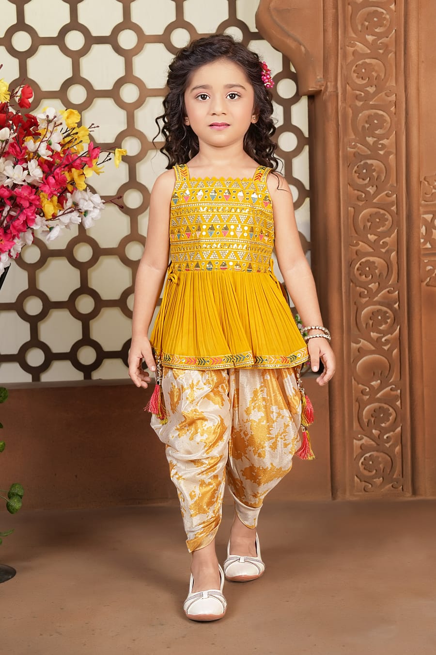 Girls Embellished Top With Dhoti Pants