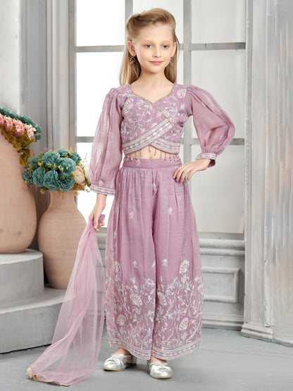 Dusty Mauve Embroidered Kids Ethnic Set