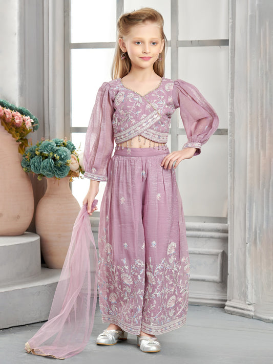 Dusty Mauve Embroidered Kids Ethnic Set
