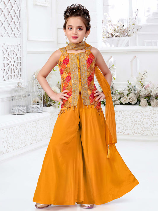 Mustard Yellow Palazzo Set with Embroidered  Top & Dupatta