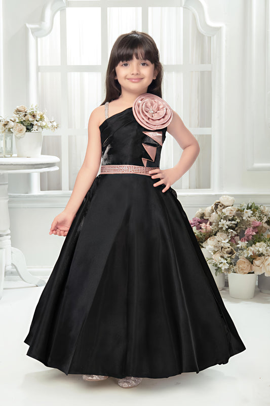 Girls One Shoulder Satin Dress