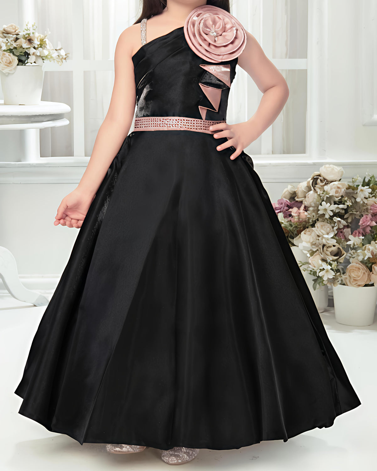 Girls One Shoulder Satin Dress