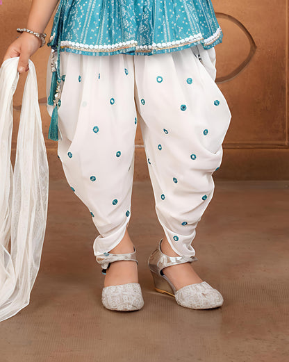 Girls Ethnic Motifs Printed Square Neck Empire Kurta Dhoti Pants & Dupatta