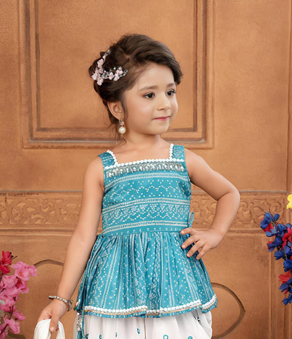 Girls Ethnic Motifs Printed Square Neck Empire Kurta Dhoti Pants & Dupatta