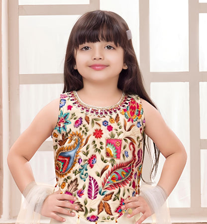 Girls Floral Embroidered Top with Palazzos & With Dupatta