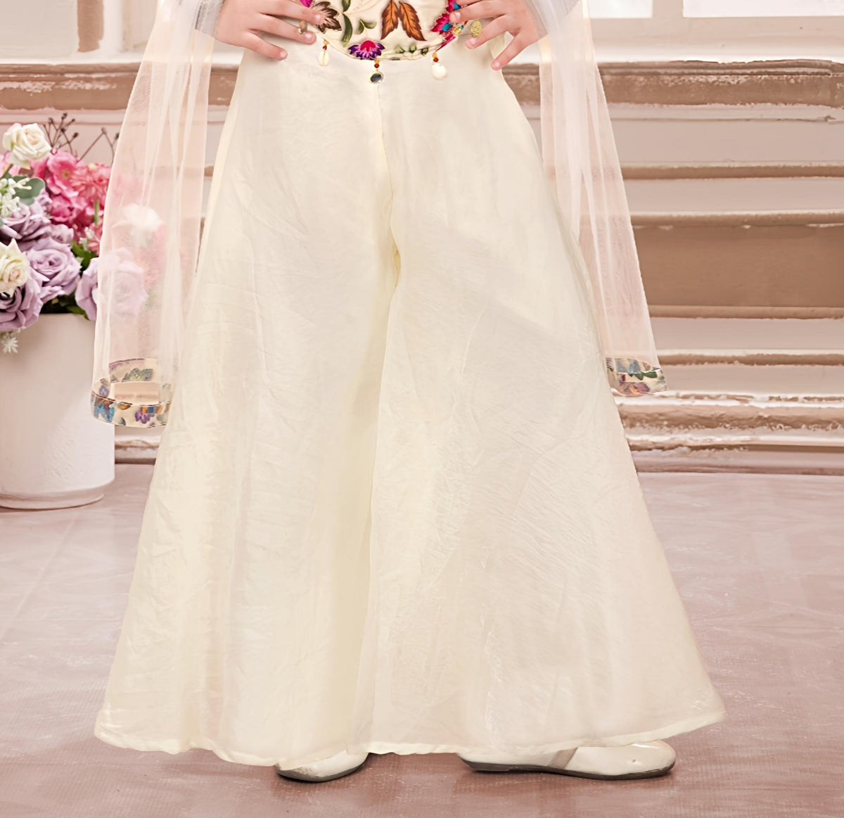 Girls Floral Embroidered Top with Palazzos & With Dupatta