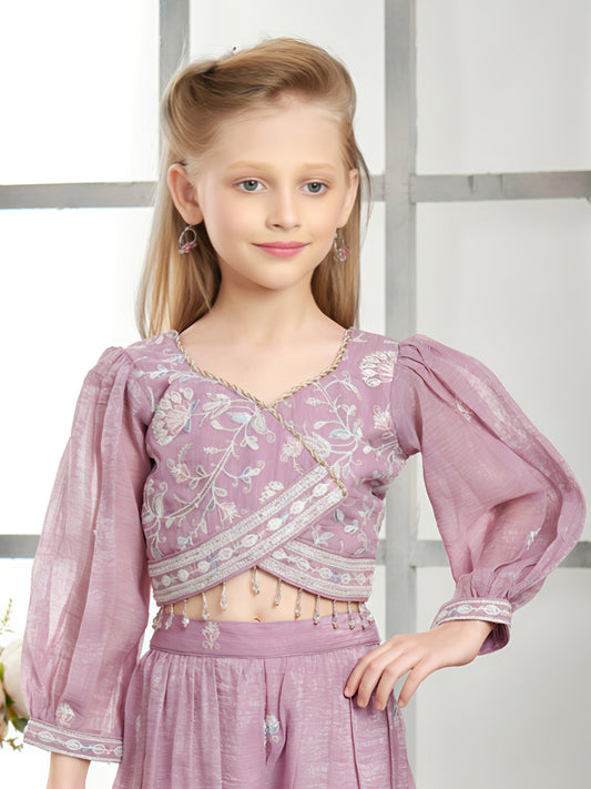 Dusty Mauve Embroidered Kids Ethnic Set