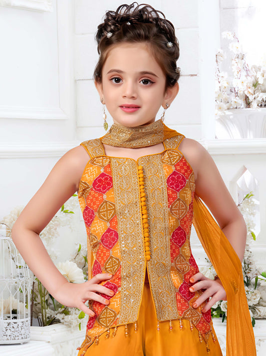 Mustard Yellow Palazzo Set with Embroidered  Top & Dupatta