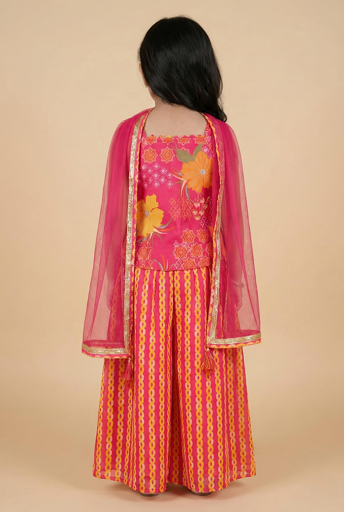 Girls Floral Printed Regular Pure Cotton Kurti with Sharara & With Dupatta
