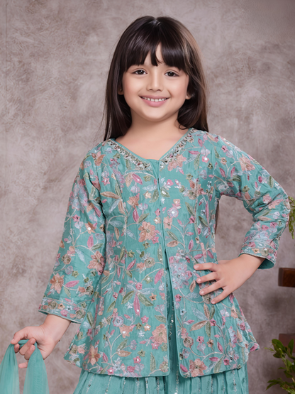 Aqua Embroidered Anarkali Set