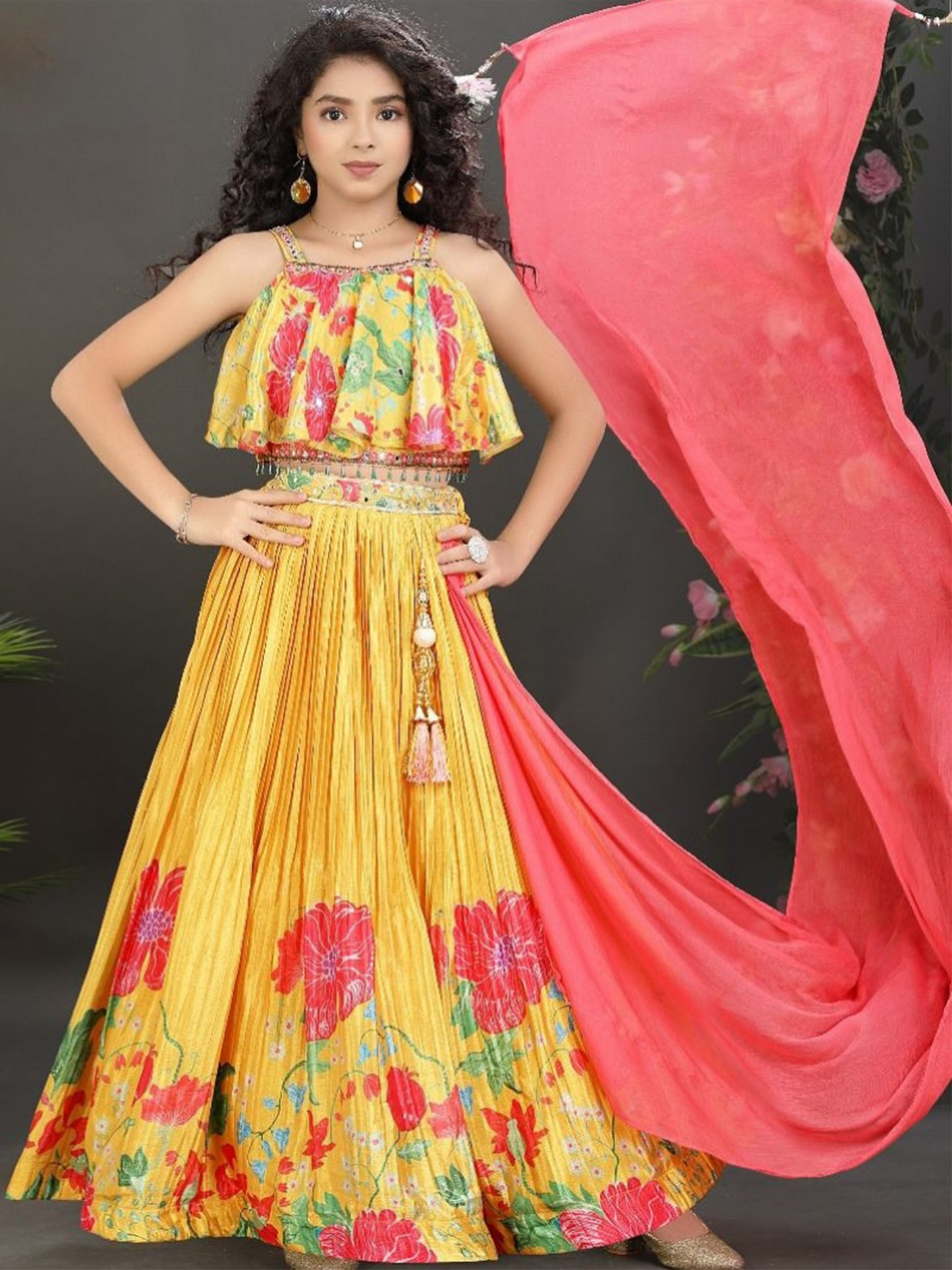 Yellow Floral Lehenga Choli Set